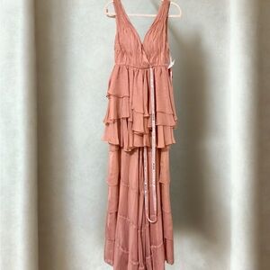 Mac Duggal Dusty Rose Tiered High-Low Maxi Dress
